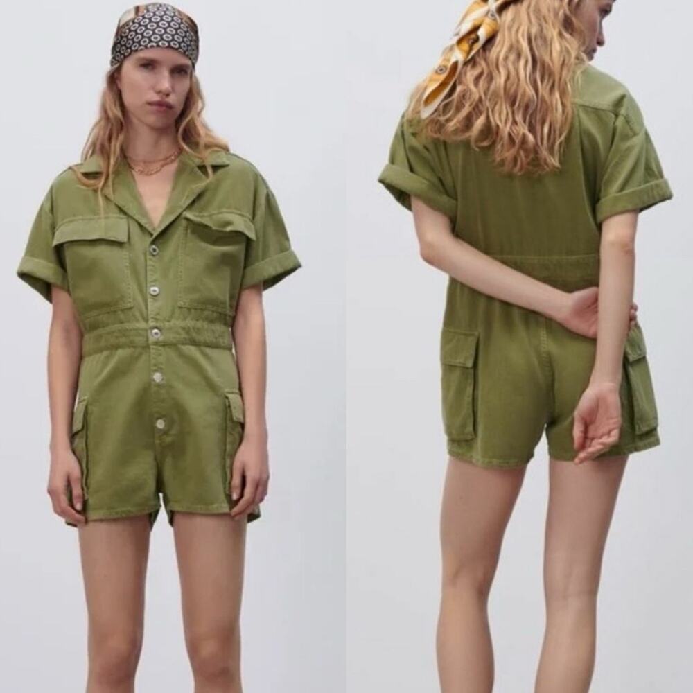 Zara Olive Green Cargo Romper with Pockets Medium